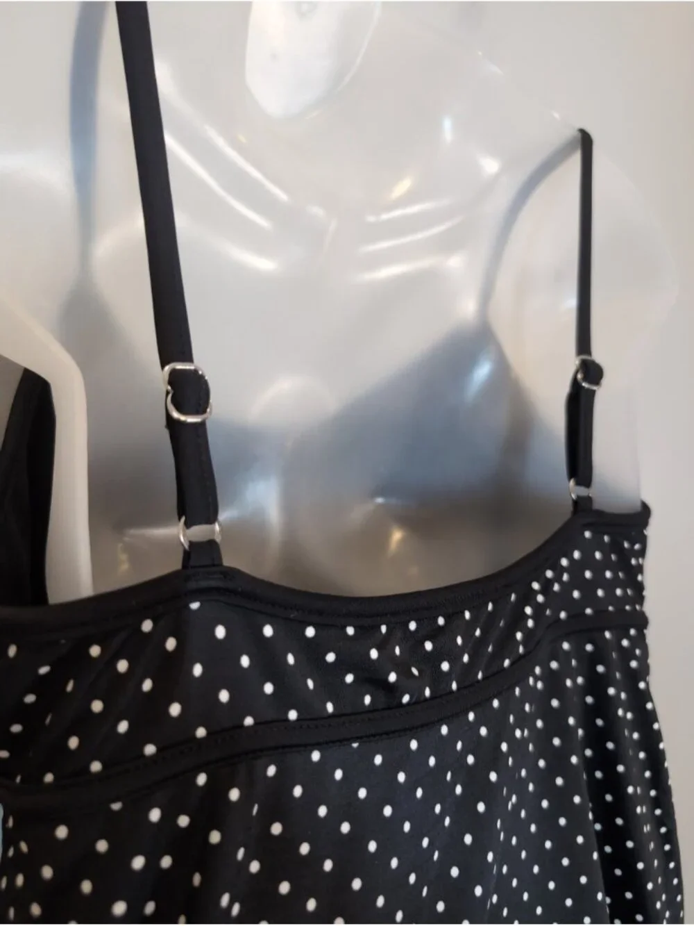 Mainstream Polka Dot Swim Dress Size 14 Black White Ruffle Hem Retro One Piece